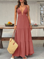 Stop-Staring Deep V Sculpting Tiered Flow Maxi Dress