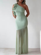 Stop-Staring One Shoulder Ruffle Sculpting Slit Maxi Dress