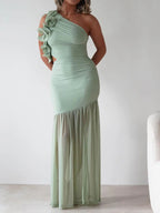 Stop-Staring One Shoulder Ruffle Sculpting Slit Maxi Dress