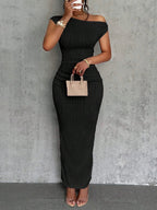 Stop-Staring One Shoulder Sculpting Textured Maxi Dress