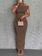 Stop-Staring One Shoulder Sculpting Textured Maxi Dress