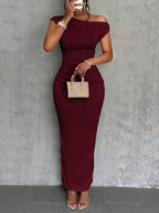Stop-Staring One Shoulder Sculpting Textured Maxi Dress