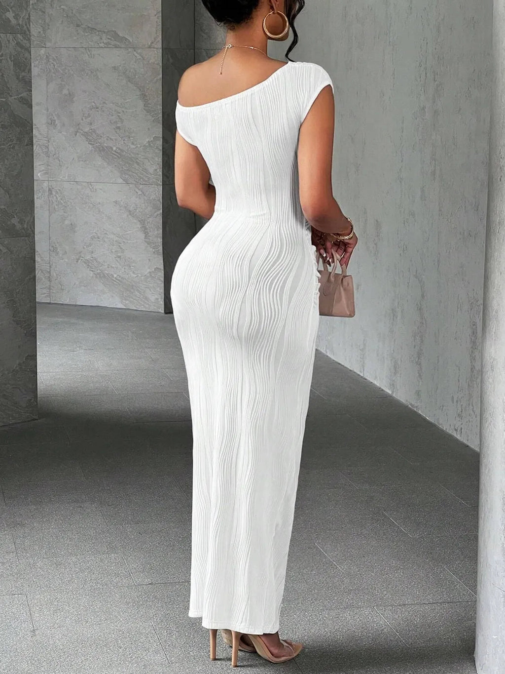 Stop-Staring One Shoulder Sculpting Textured Maxi Dress
