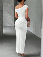 Stop-Staring One Shoulder Sculpting Textured Maxi Dress