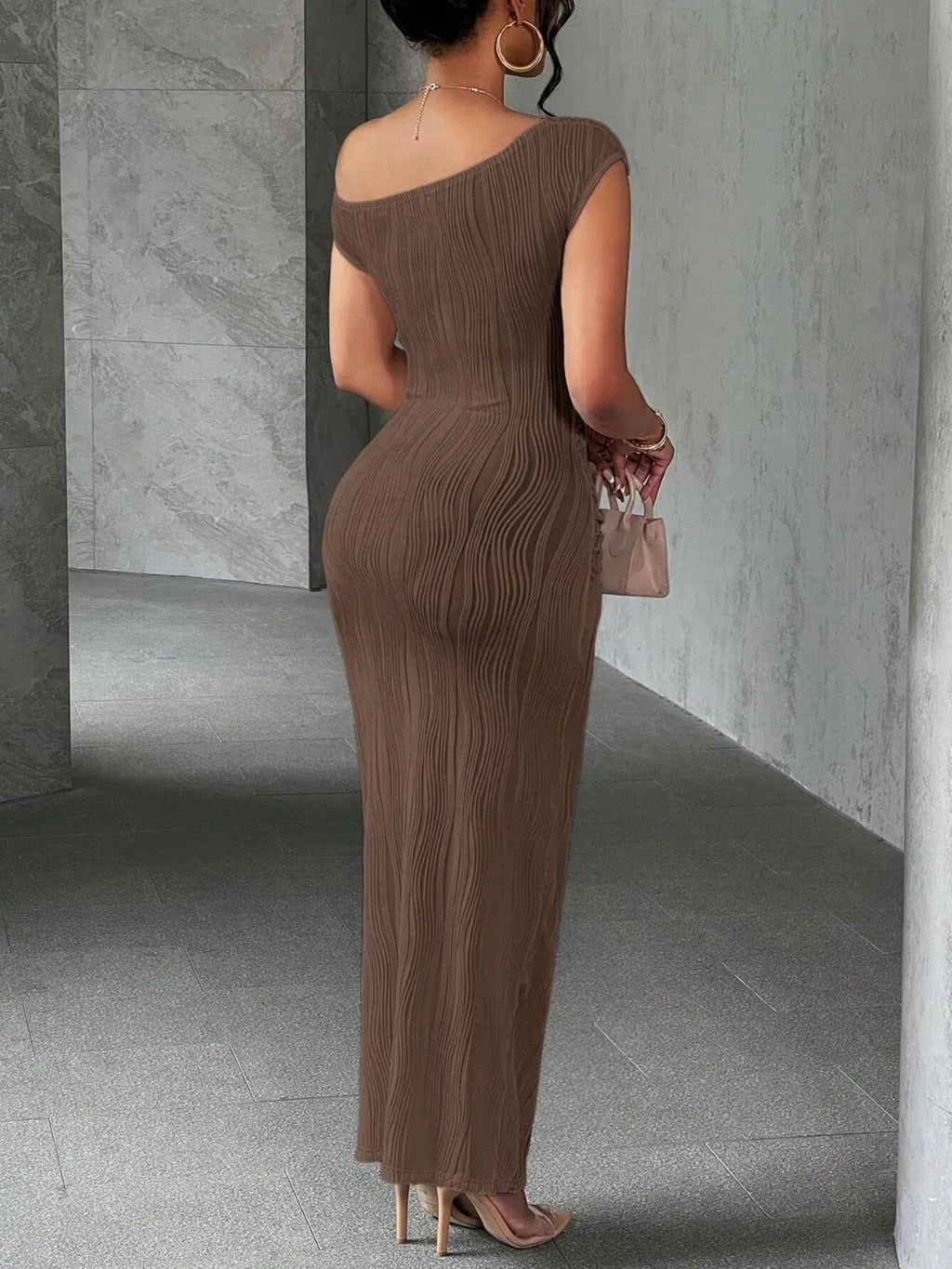 Stop-Staring One Shoulder Sculpting Textured Maxi Dress