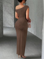 Stop-Staring One Shoulder Sculpting Textured Maxi Dress