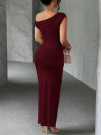 Stop-Staring One Shoulder Sculpting Textured Maxi Dress