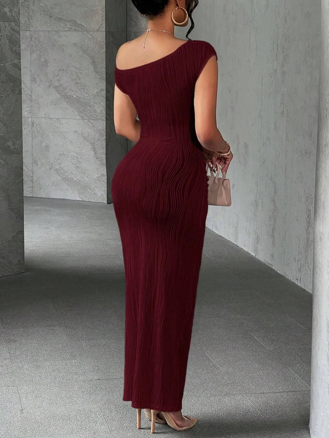 Stop-Staring One Shoulder Sculpting Textured Maxi Dress