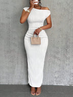 Stop-Staring One Shoulder Sculpting Textured Maxi Dress