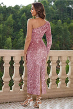 Stop-Staring One Shoulder Sequin Sculpting Long Sleeve Maxi Dress