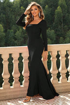 Stop-Staring Sculpting Square Neck Long Sleeve Maxi Dress
