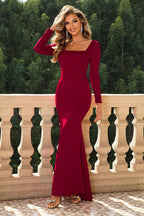 Stop-Staring Sculpting Square Neck Long Sleeve Maxi Dress