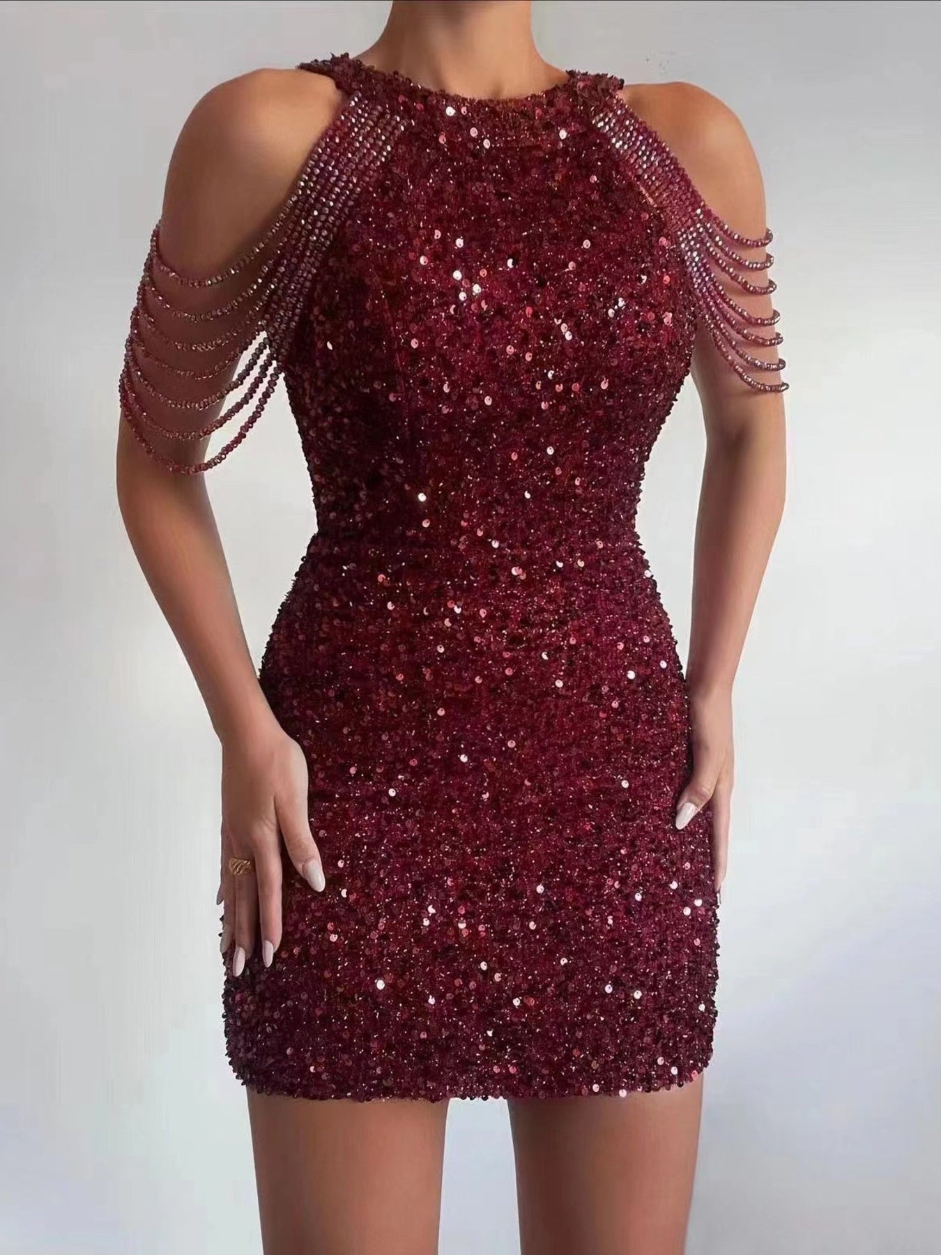 Stop-Staring Sequin Dripping Shoulder Bodycon Mini Dress Secondary image