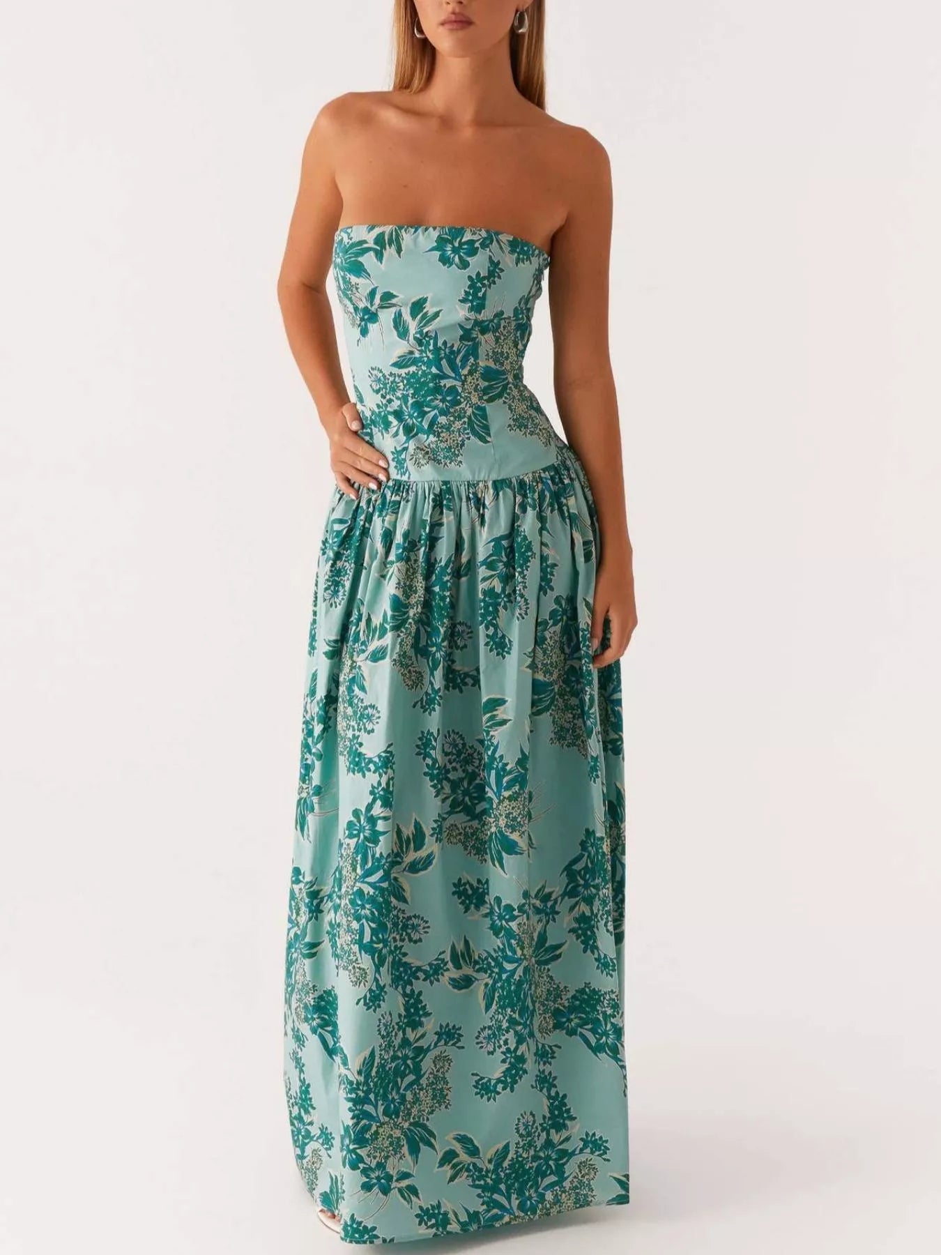 Stop-Staring Strapless Printed Sculpting Flow Maxi Dress
