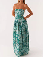 Stop-Staring Strapless Printed Sculpting Flow Maxi Dress