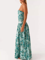 Stop-Staring Strapless Printed Sculpting Flow Maxi Dress