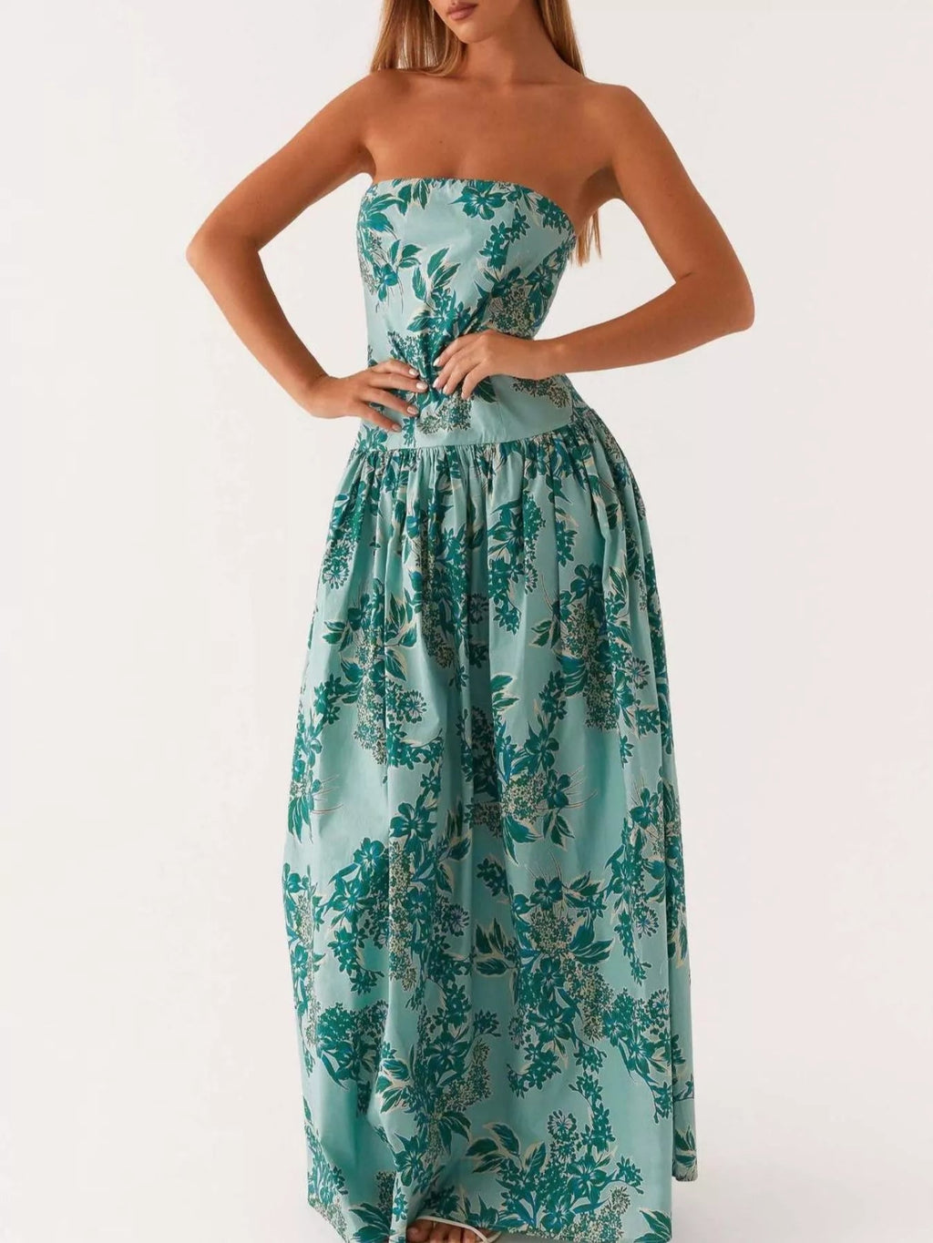 Stop-Staring Strapless Printed Sculpting Flow Maxi Dress