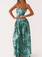 Stop-Staring Strapless Printed Sculpting Flow Maxi Dress