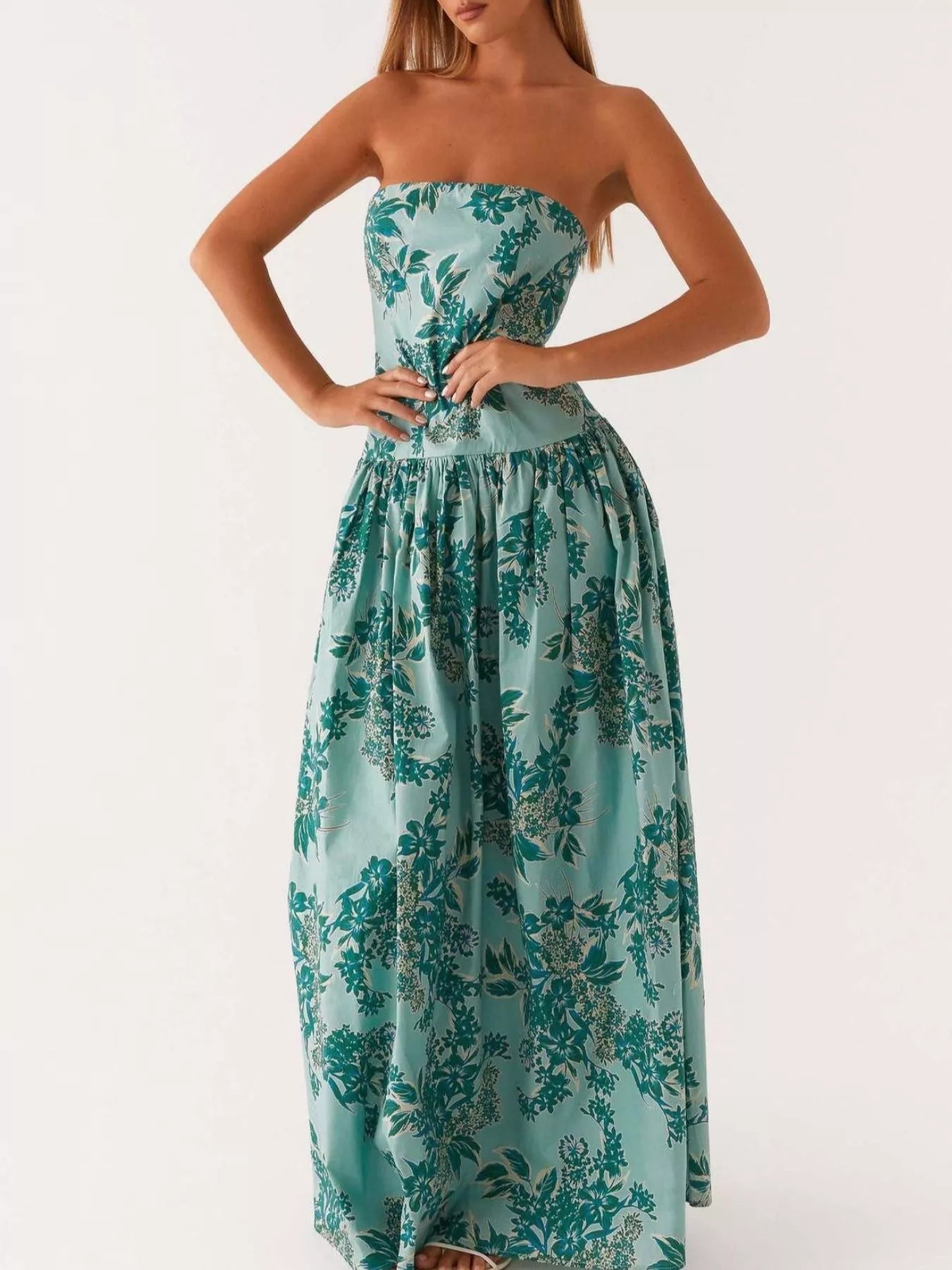 Stop-Staring Strapless Printed Sculpting Flow Maxi Dress