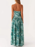 Stop-Staring Strapless Printed Sculpting Flow Maxi Dress