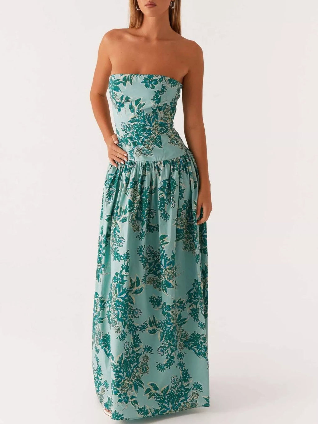 Stop-Staring Strapless Printed Sculpting Flow Maxi Dress