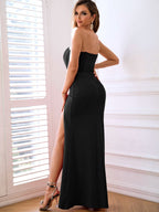 Stop-Staring Strapless Sculpting High Slit Maxi Dress