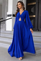 Stop-Staring Twist Front Cutout Sculpting Long Sleeve Maxi Dress