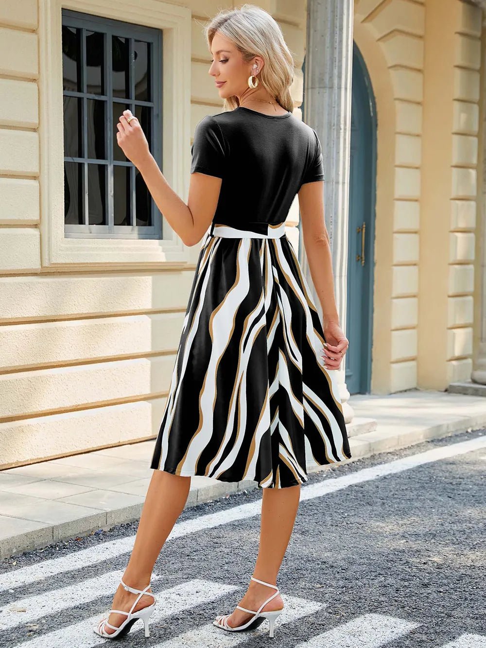Striped Tie Waist Midi Dress