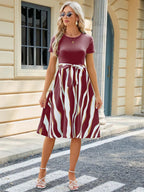 Striped Tie Waist Midi Dress