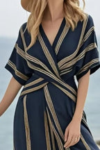 Striped Wrap Waist Maxi Dress