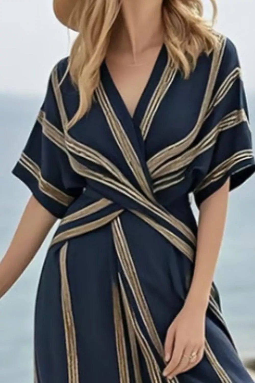 Striped Wrap Waist Maxi Dress