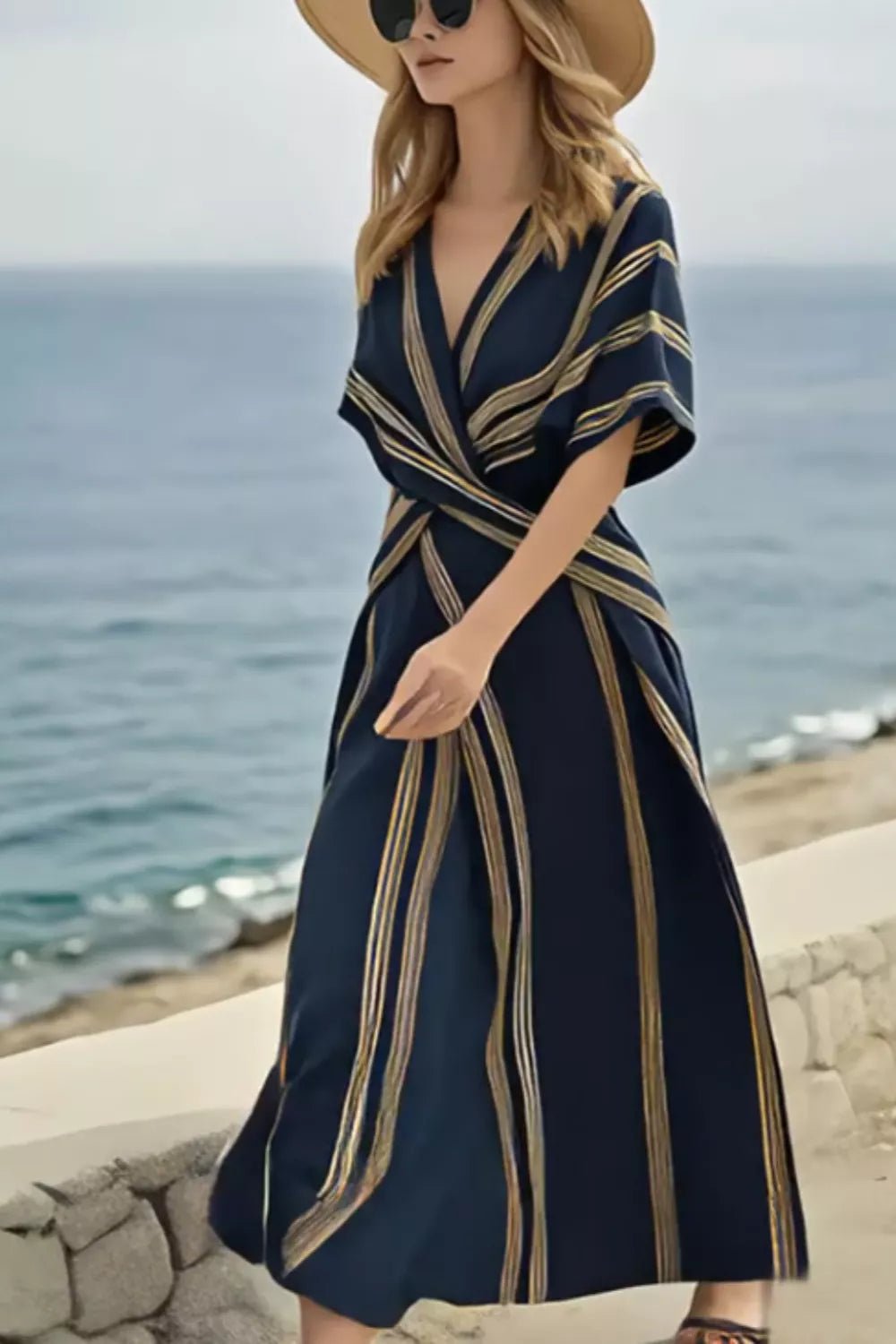 Striped Wrap Waist Maxi Dress