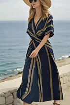 Striped Wrap Waist Maxi Dress