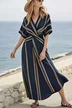 Striped Wrap Waist Maxi Dress