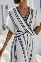 Striped Wrap Waist Maxi Dress