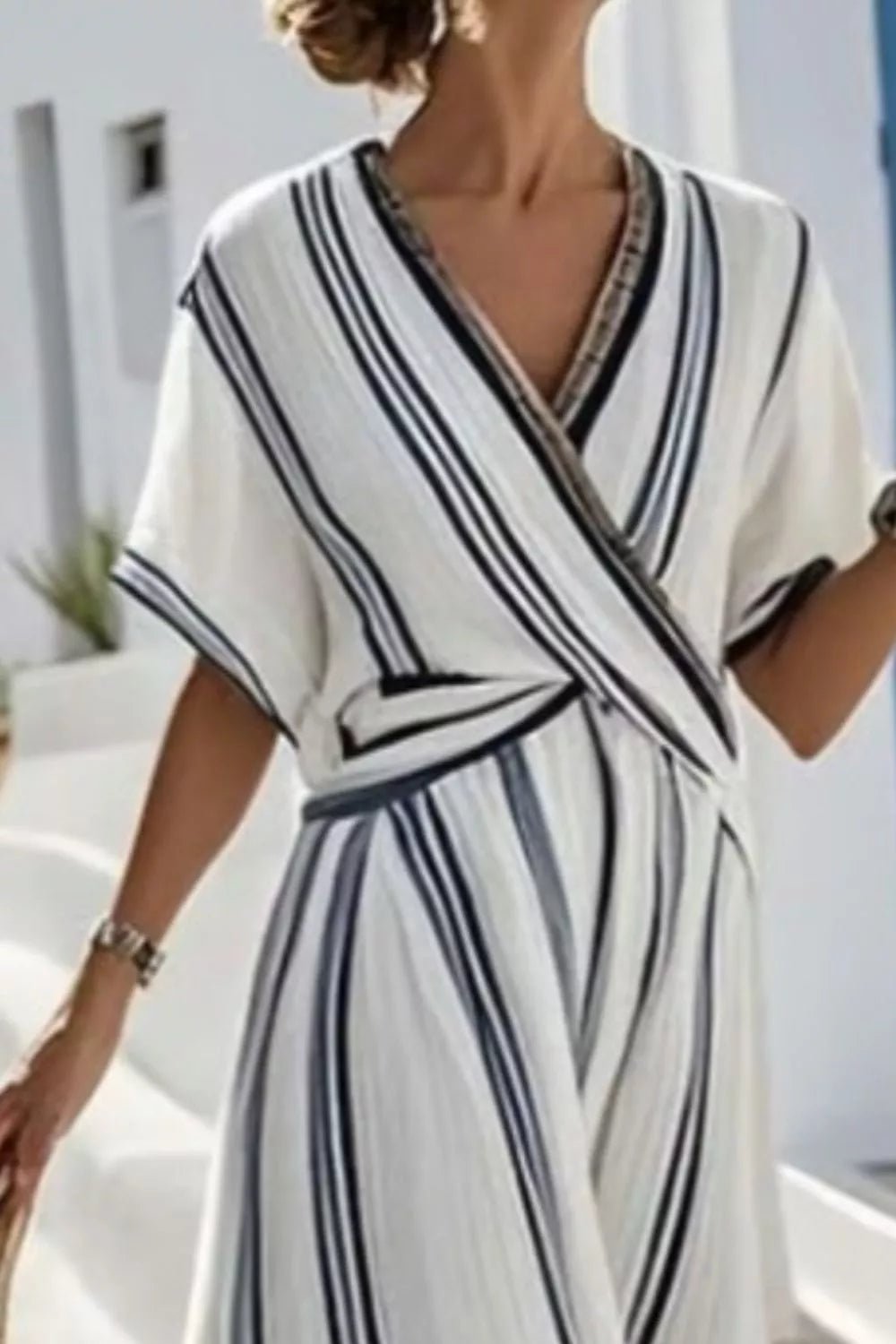 Striped Wrap Waist Maxi Dress