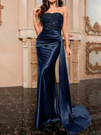 Sweetheart Sequin Satin Evening Gown