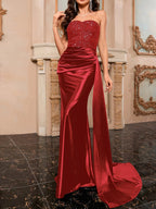Sweetheart Sequin Satin Evening Gown