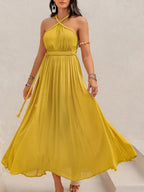 Swiss Dot Halter Maxi Dress - Elegant Backless Summer Style