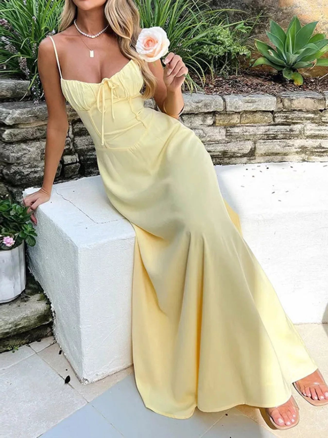 Tie Front Spaghetti Strap Maxi Dress Main image