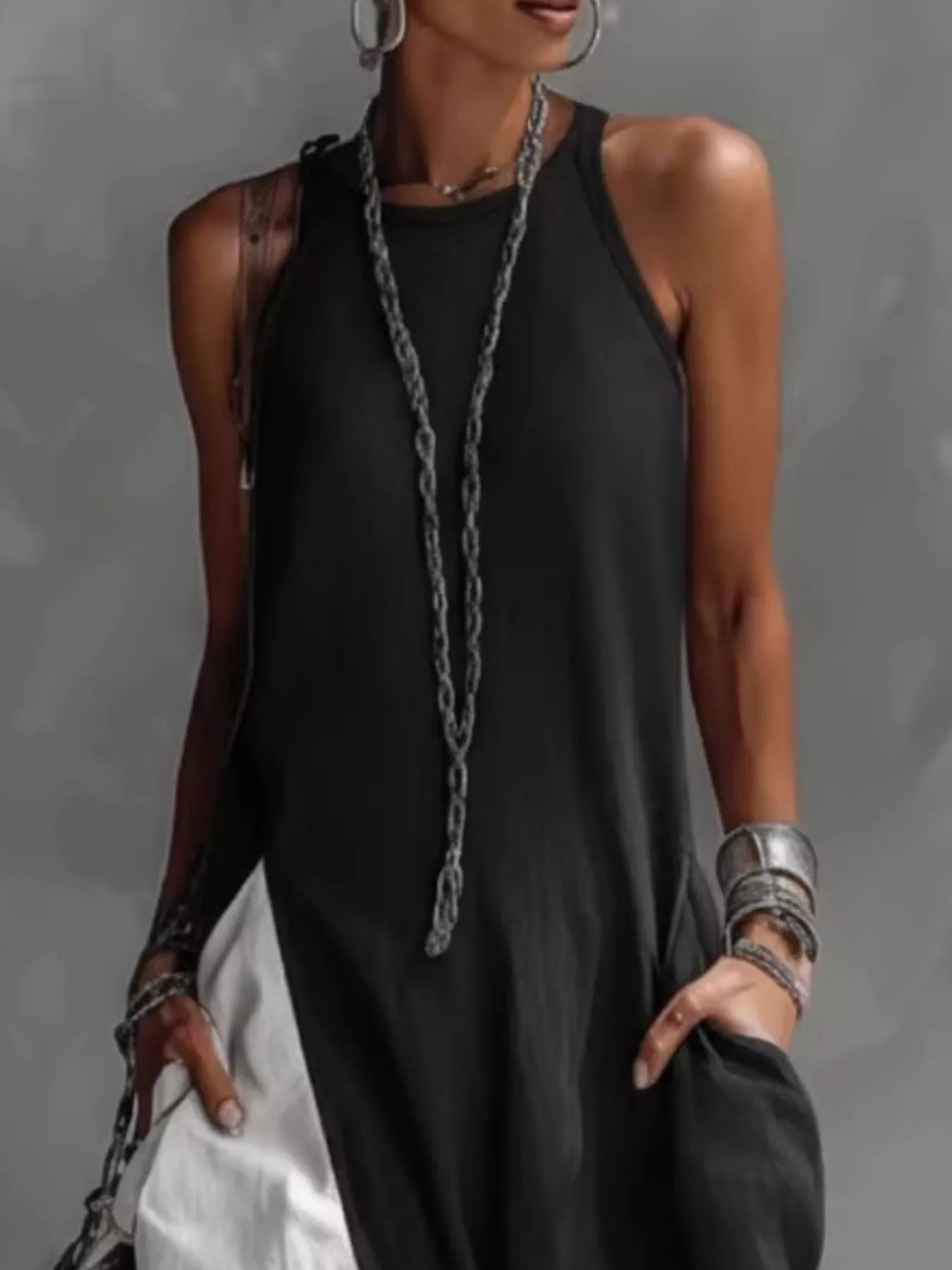 Two-Tone Pocket Maxi Dress