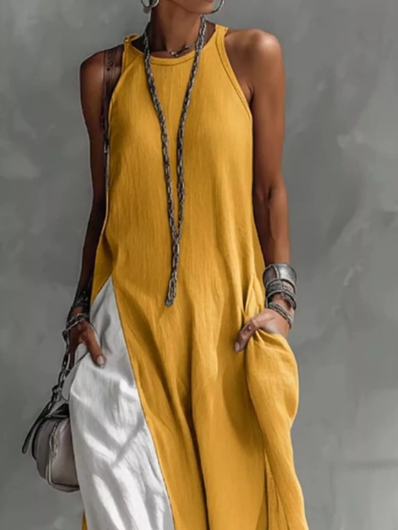Two-Tone Pocket Maxi Dress