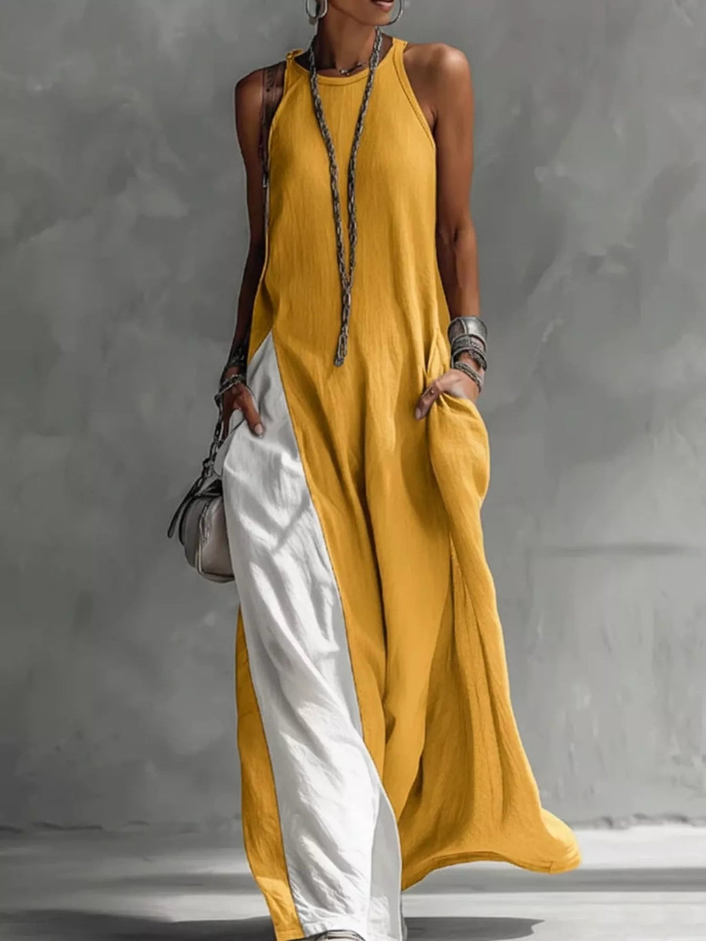 Two-Tone Pocket Maxi Dress