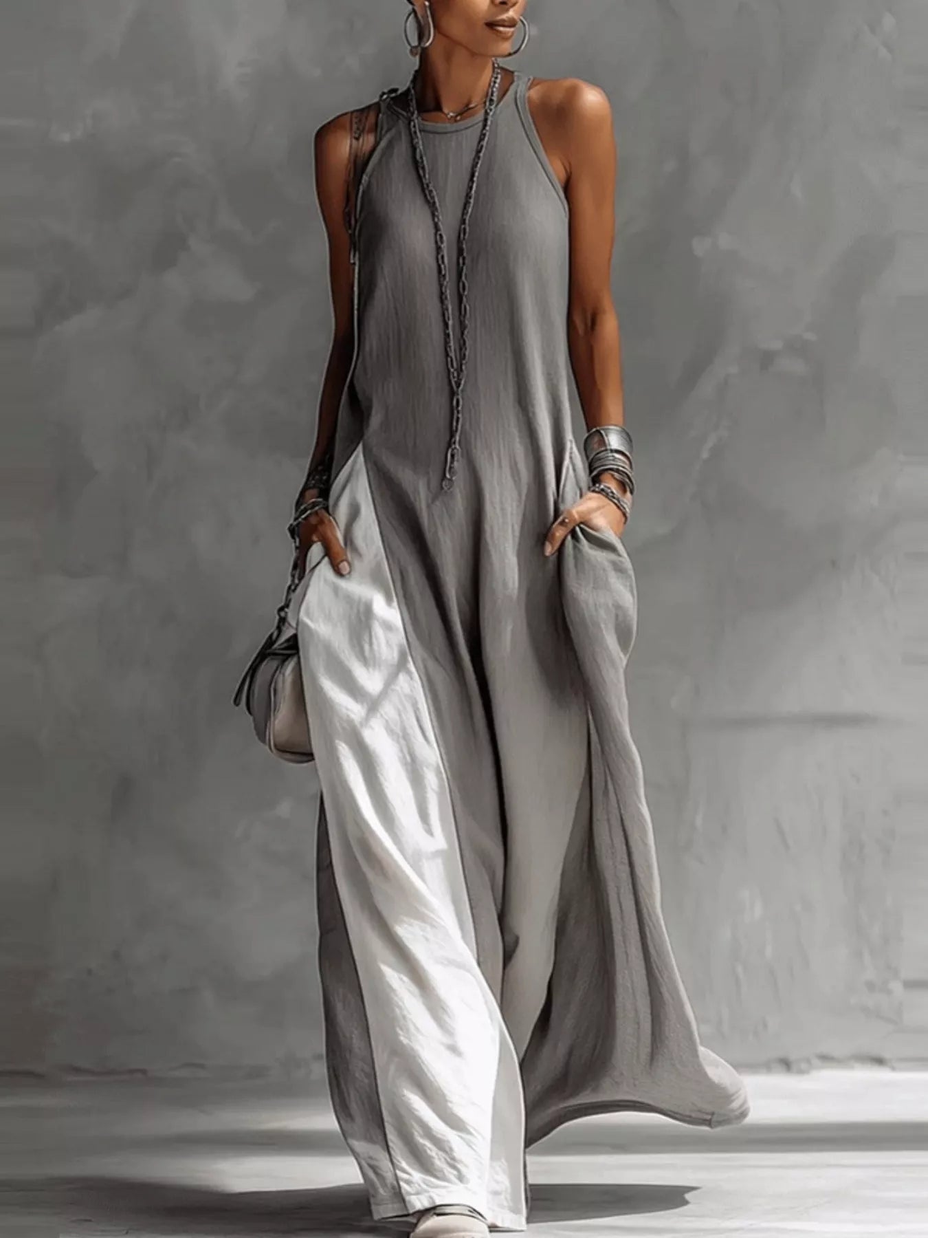 Two-Tone Pocket Maxi Dress