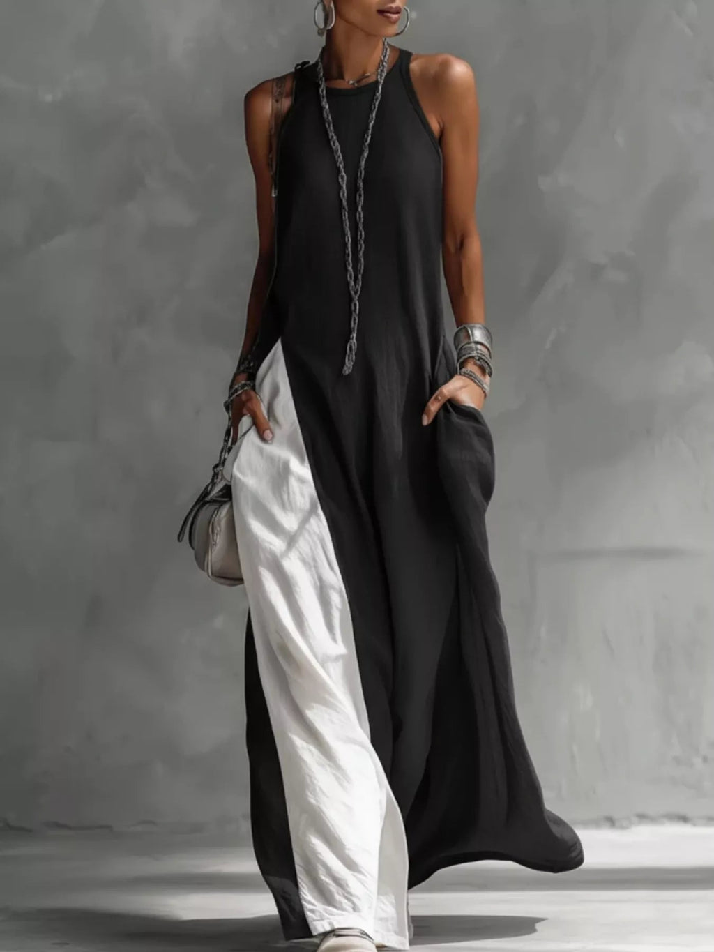 Two-Tone Pocket Maxi Dress